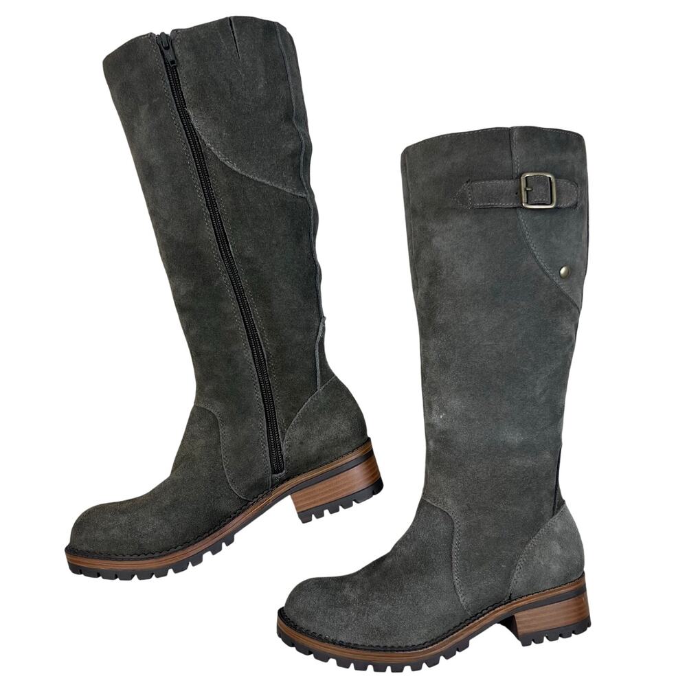Merona Gray Genuine Suede Leather Lug Sole Tall Boots (Sz 6.5)